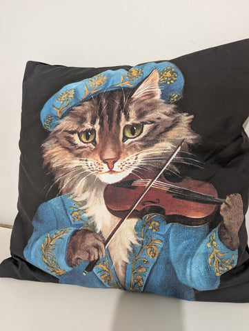 cat playing violin cushion cover